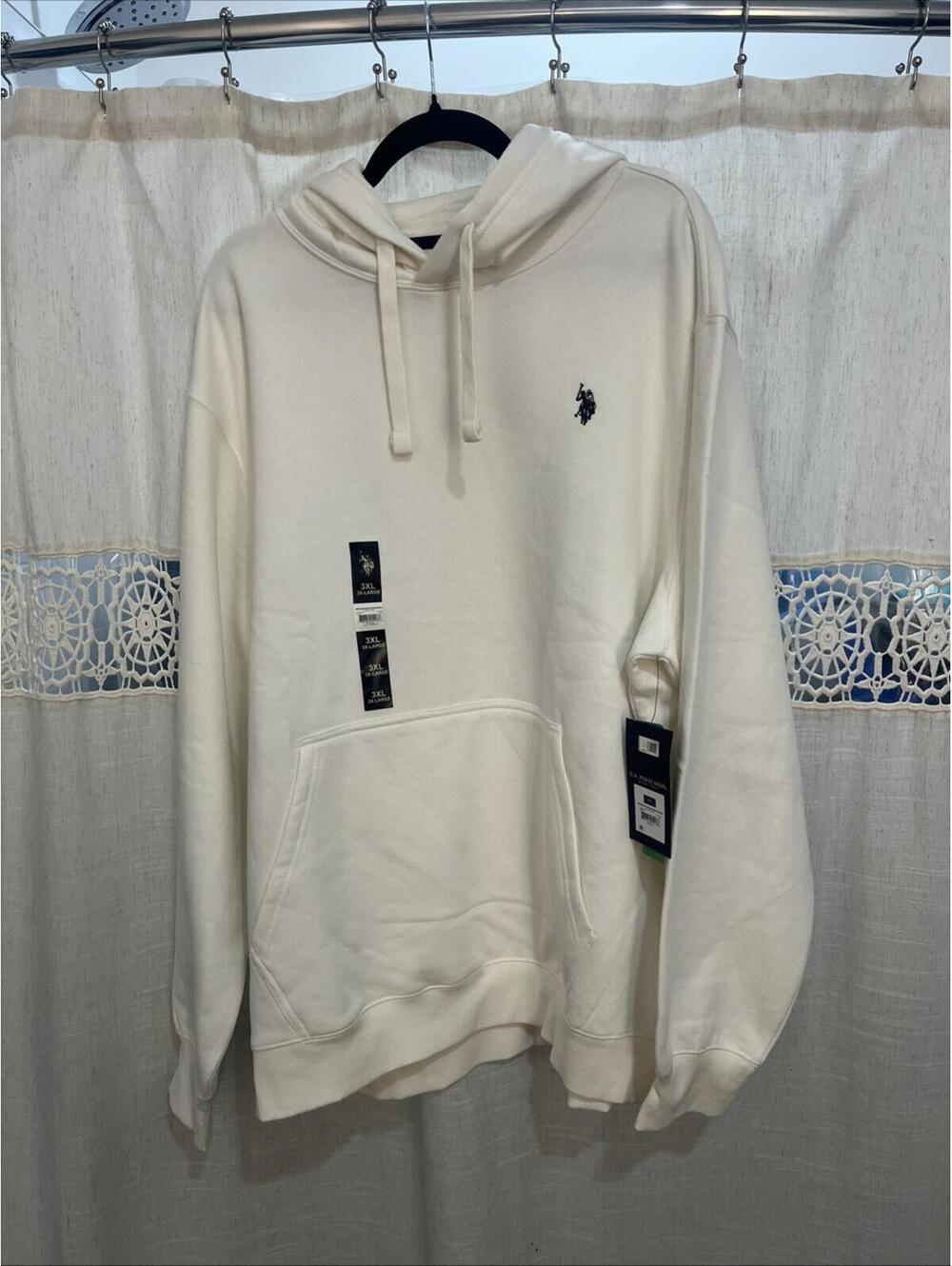 Polo Ralph Lauren Men's White Cotton Blend Fleece Lined Pullover Hoodie 3Xl